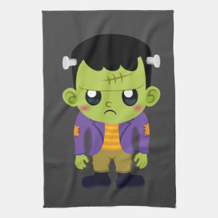 Grönt Frankenstein Monster Halloween Kökshandduk