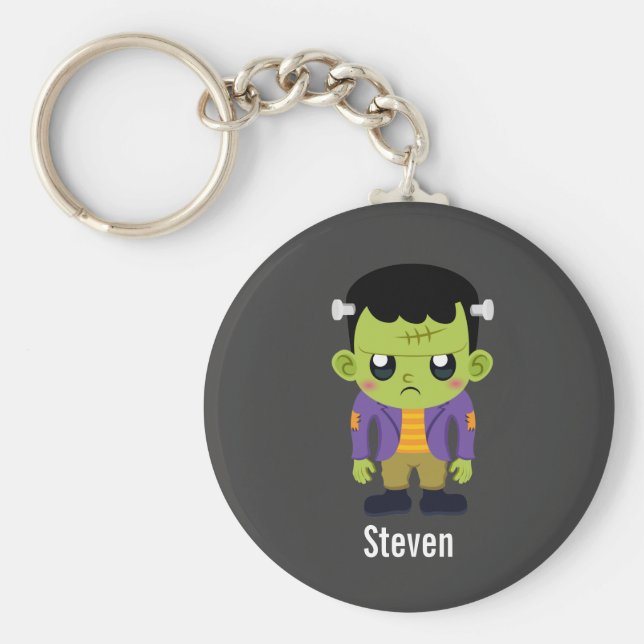 Grönt Frankenstein Monster Halloween Nyckelring (Framsidan)