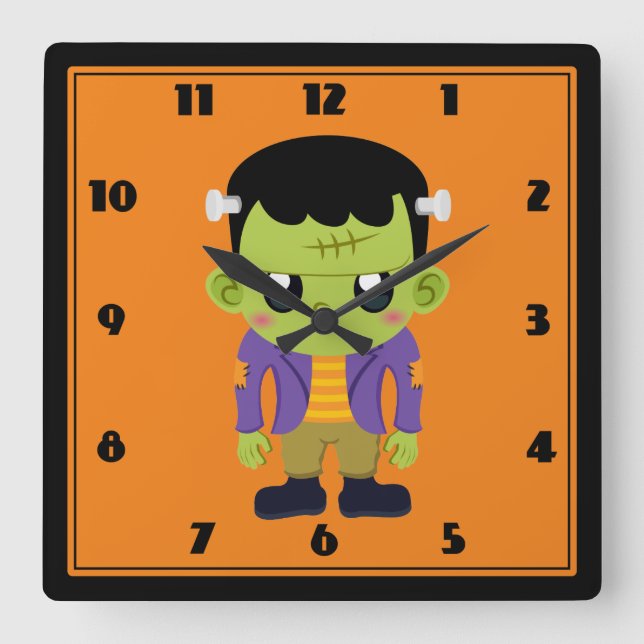 Grönt Frankenstein Monster Halloween Square Wall C Fyrkantig Klocka (Framsida)