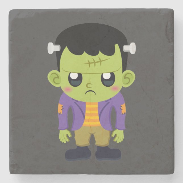 Grönt Frankenstein Monster Halloween Stenunderlägg (Framsidan)