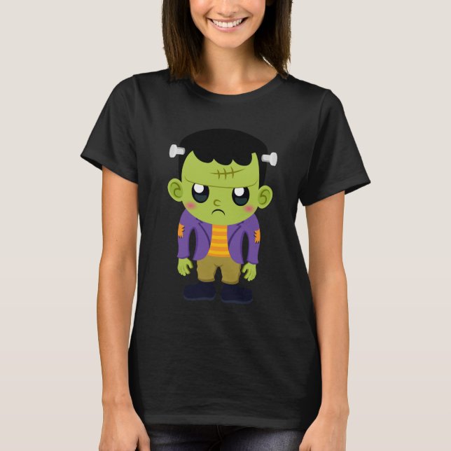 Grönt Frankenstein Monster Halloween T Shirt (Framsida)