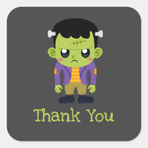 Grönt Frankenstein Monster Halloween Tack Fyrkantigt Klistermärke