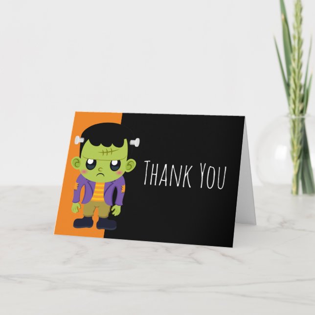 Grönt Frankenstein Monster Halloween Tack Kort (Framsida)