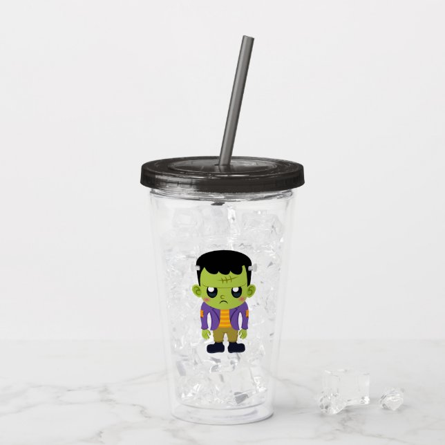 Grönt Frankenstein Monster Halloween Take Away Mugg (Baksida Ice)