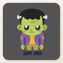 Grönt Frankenstein Monster Halloween Underlägg Papper Kvadrat
