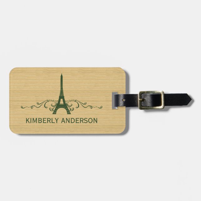 Grönt Fransk Flourish Luggage Tag Bagagebricka (Horisontell Framsida)