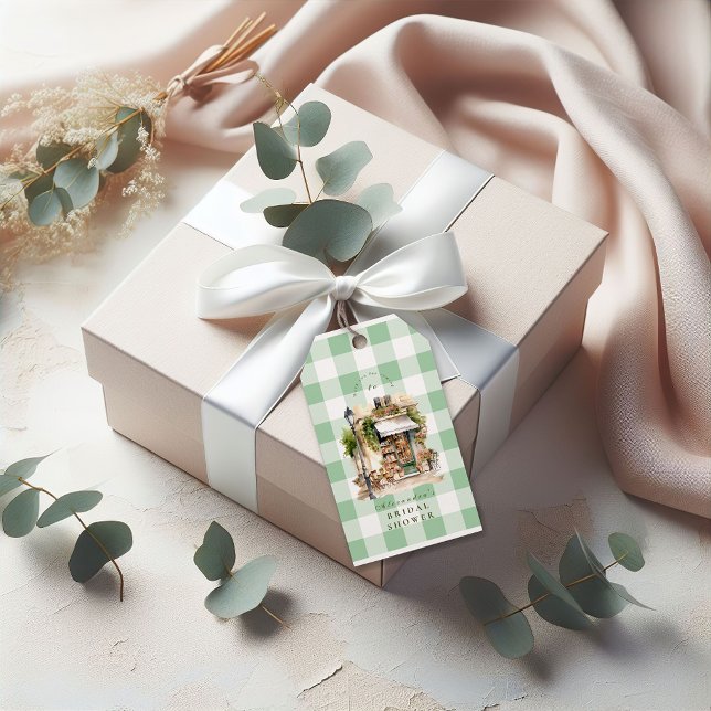 Grönt Franskt Kafé Bröllopsdusch Presentetikett (Skapare uppladdad)