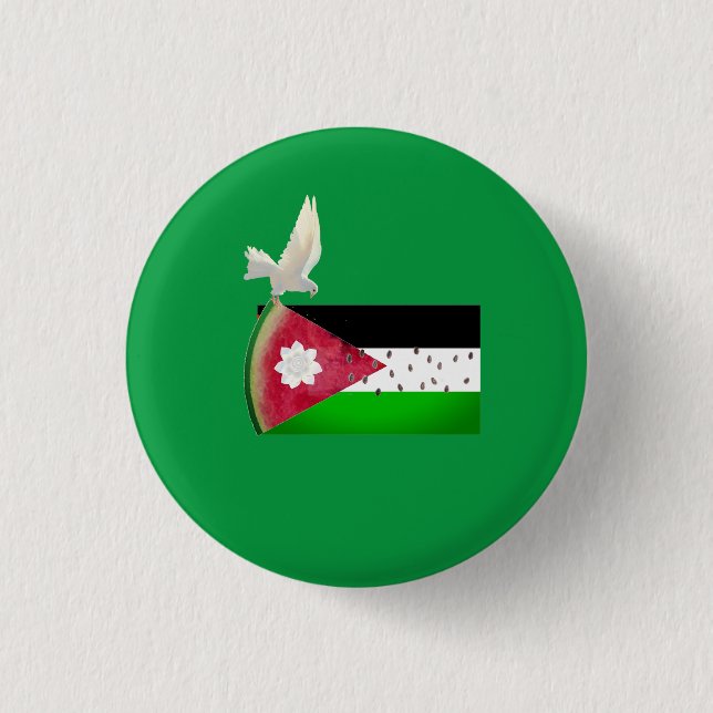 Grönt Free Palestine Watermelon-design Knapp (Framsida)