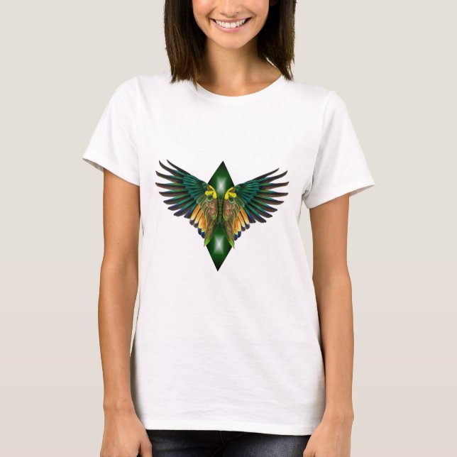 Grönt Freedom Vingar Diamant Design T Shirt (Framsida)