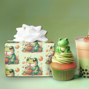 Grönt Frog and Orange Boba Bubble Tea Presentpapper