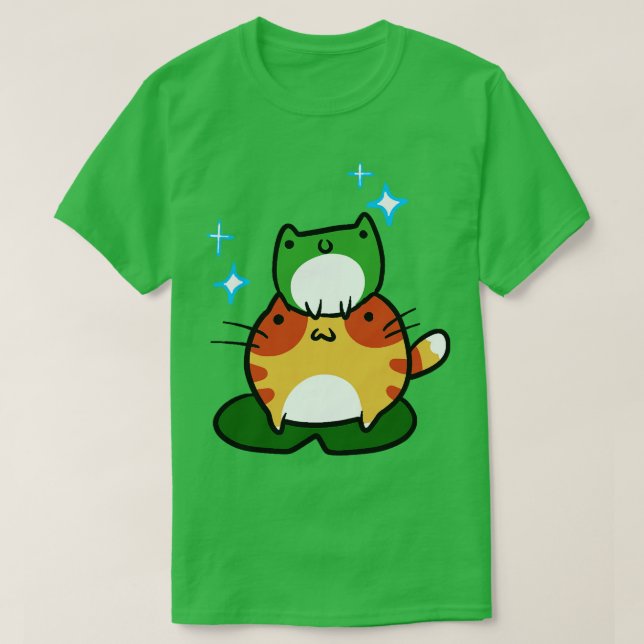 Grönt Frog and Orange Tabby Frog T Shirt (Design framsida)
