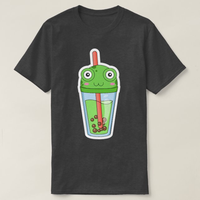 Grönt Frog Bubble Tea Kawaii Premium T Shirt (Design framsida)