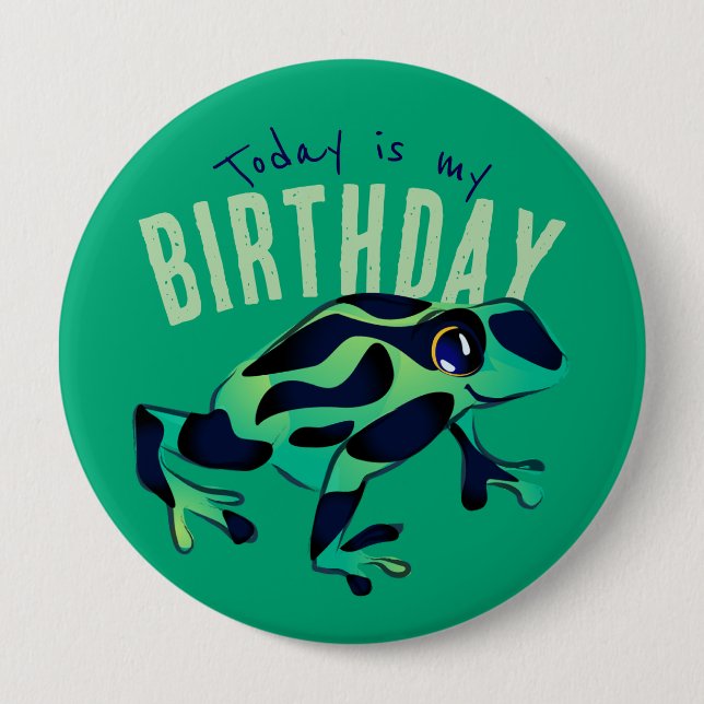 Grönt Frog Button Birthday Knapp (Framsida)