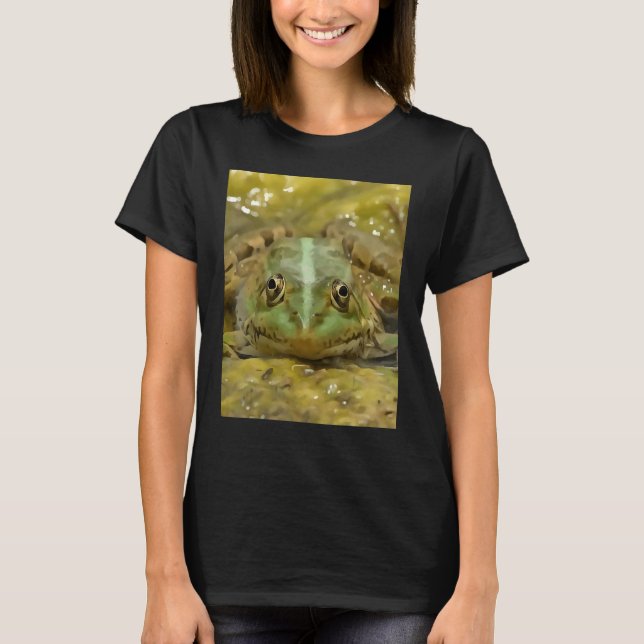 Grönt Frog Camoufled against Weasted River Bed T Shirt (Framsida)