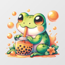 Grönt Frog Drinking Orange Boba