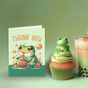 Grönt Frog Drinking Orange Boba Tack Kort