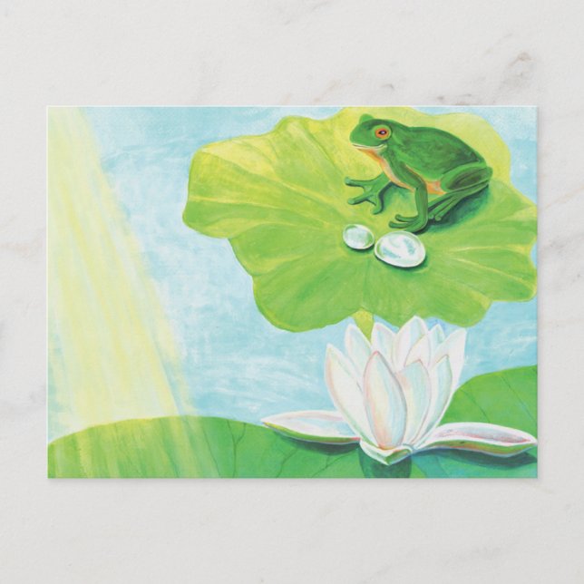 Grönt Frog Enjoying Sol Rays Illustration Vykort (Framsida)