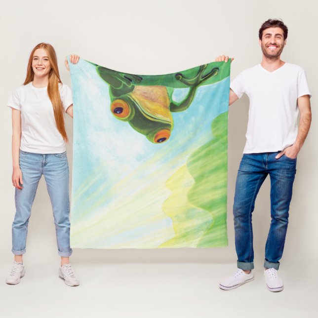 Grönt Frog fånga solstrålning Fleecefilt (På plats)