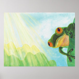 Grönt Frog fånga solstrålning Poster