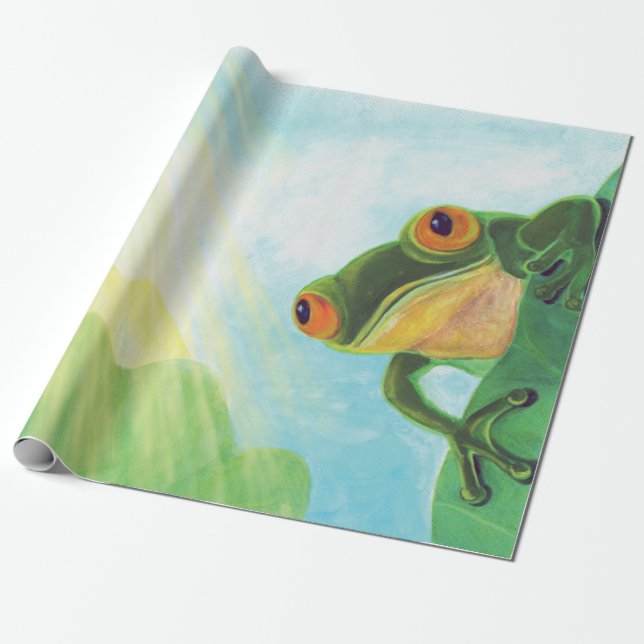 Grönt Frog fånga solstrålning Presentpapper (Utrullad)