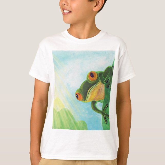 Grönt Frog fånga solstrålning T Shirt (Framsida)