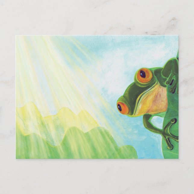Grönt Frog fånga solstrålning Vykort (Framsida)