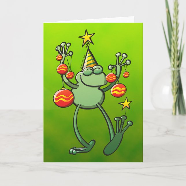 Grönt Frog Firar med julbalar Helgkort (Framsida)