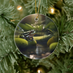 Grönt Frog Forest Life Julgransprydnad Keramik