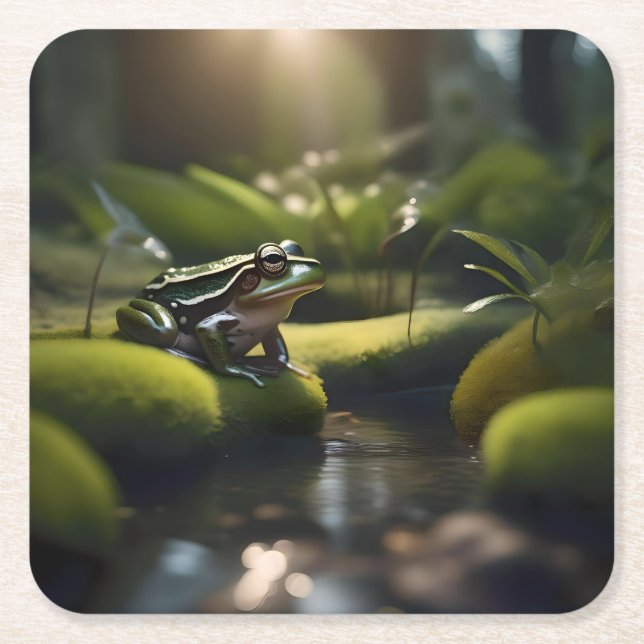 Grönt Frog Forest Life Underlägg Papper Kvadrat (Framsidan)