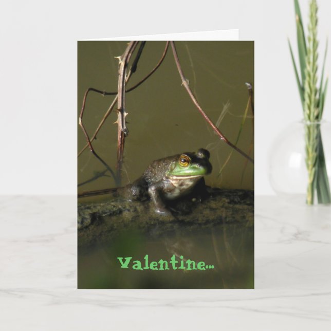 Grönt Frog Funny Valentine Card Helgkort (Framsida)