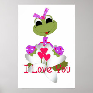 Grönt Frog & Hearearts I Kärlek Du skriver ut Poster