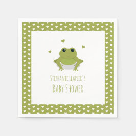Grönt Frog Hearts Namn Baby Shower Pappersservett