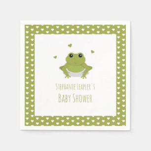 Grönt Frog Hearts Namn Baby Shower Pappersservett