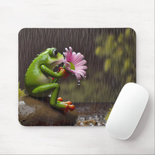 Grönt Frog Holding en Rosa Daisy Musmatta