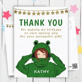 Grönt Frog Hoody Stars Birthday Tack Vykort