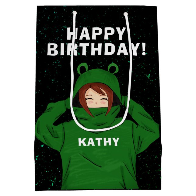 Grönt Frog Hoody Teckning Birthday (Baksidan)
