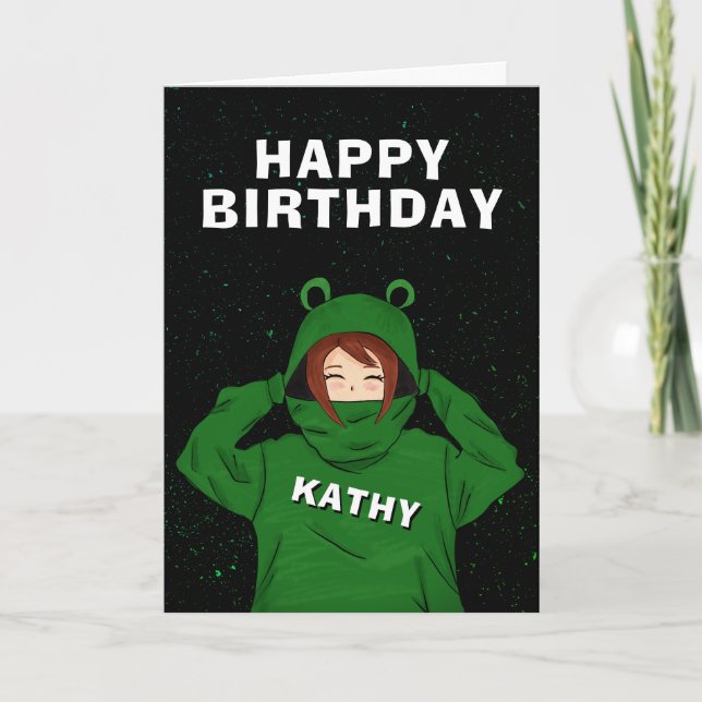 Grönt Frog Hoody Teckning Birthday Kort (Framsida)