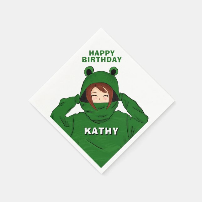 Grönt Frog Hoody Teckning Birthday Pappersservett (Hörn)