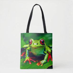 Grönt Frog i Tropical Jungle Tote Tygkasse