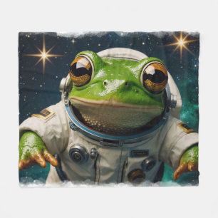 Grönt Frog in Space Fleecefilt