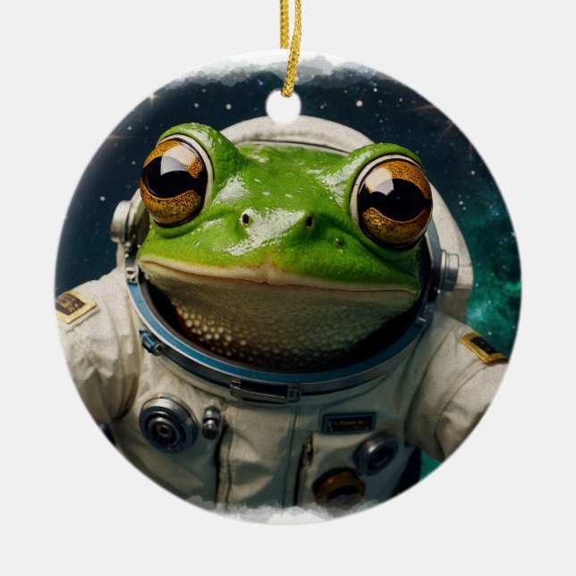 Grönt Frog in Space Julgransprydnad Keramik (Framsidan)