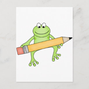 Grönt Frog med blyertskjortor och presenter Vykort