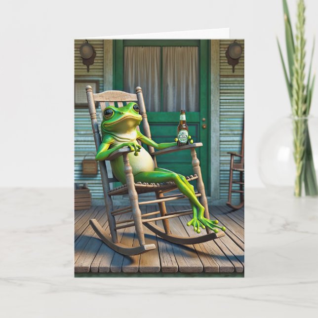 Grönt Frog med födelseröl Kort (Framsida)