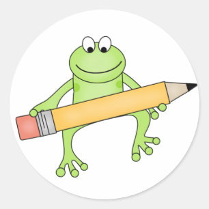 Grönt Frog med penna Runt Klistermärke