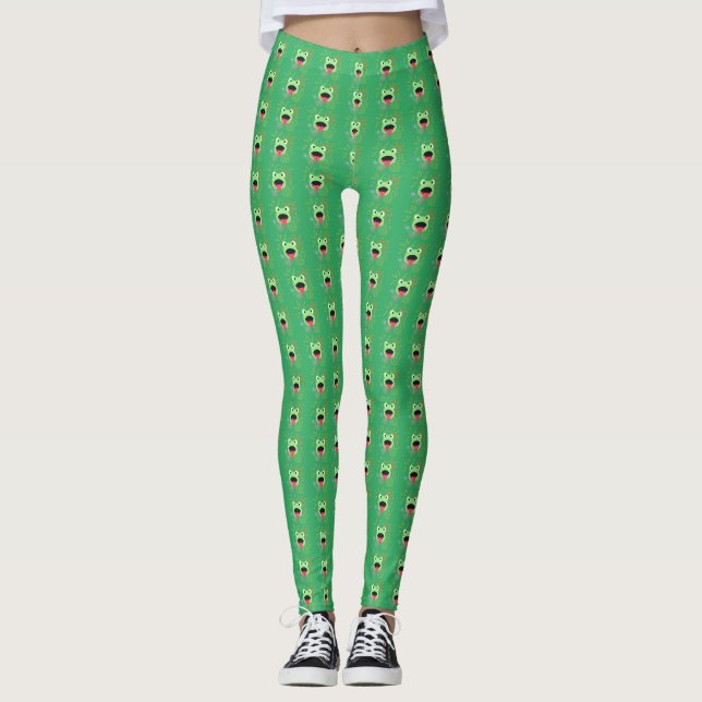 Grönt Frog- och Fireworks-designkopplingar Leggings (Framsida)