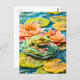 Grönt Frog på Lily Dynors i Pond Vykort