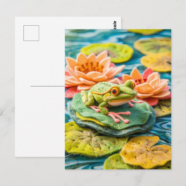 Grönt Frog på Lily Dynors i Pond Vykort (Fram/baksida)