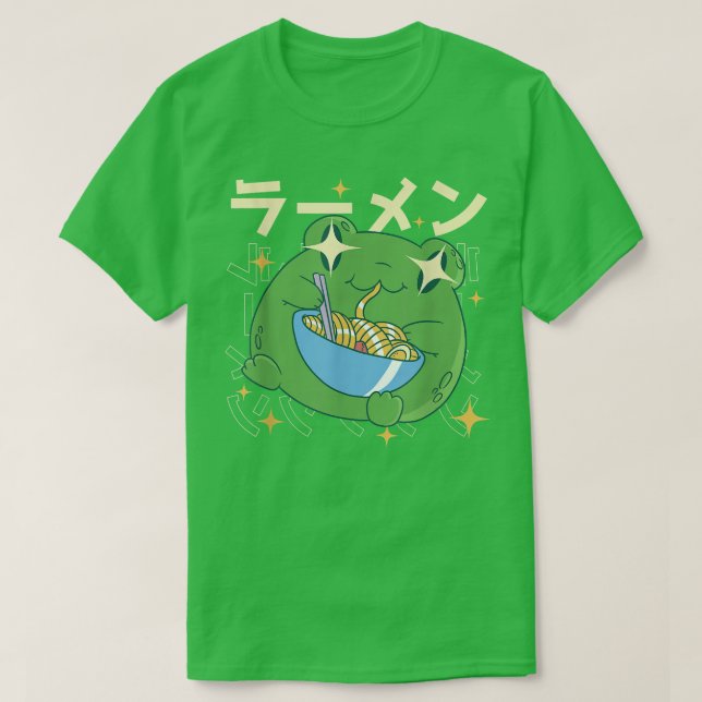 Grönt Frog Ramen Kawai Noodle Gifts Japan Frogs T Shirt (Design framsida)