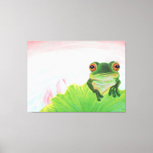 Grönt Frog Relaxing i dammen Canvastryck