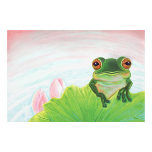 Grönt Frog Relaxing i dammen Fototryck